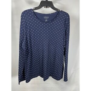 Croft & Barrow Navy Blue Polka Dot Classic Tee Long Sleeve Crew Neck PXL